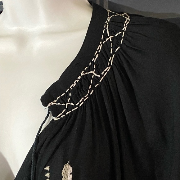 Roxy Quiksilver Floral Embroidered Peasant Dress Medium Black Hippie Boho Beachy - Picture 4 of 9